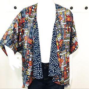 Porridge Anthro Silk Kimono Cardigan Ikat Print